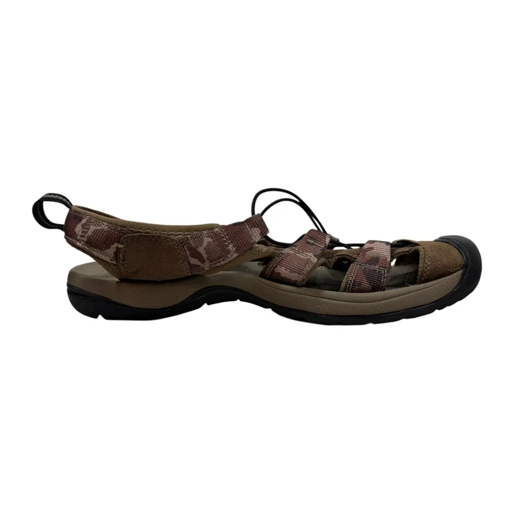 KEEN Clearwater CNX Sandals Mens 12 Brown Camo Bungee Lace Outdoor Hiking Logo